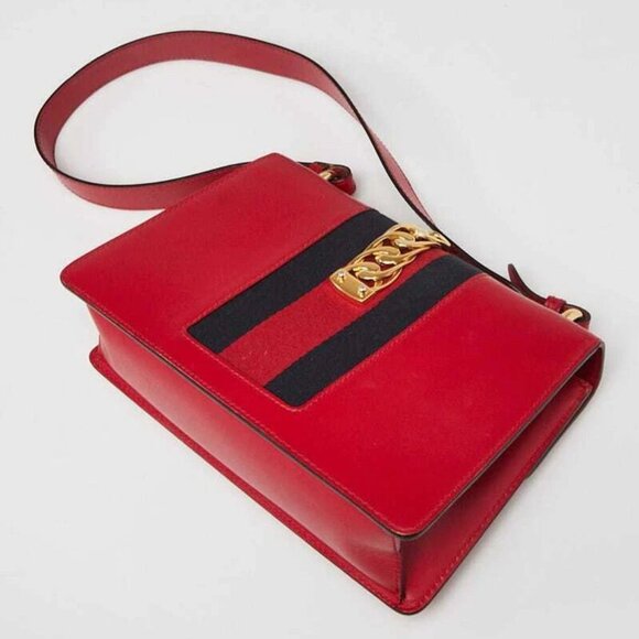 Gucci Red Calfskin Leather Small Sylvie Shoulder Bag - Picture 4 of 10